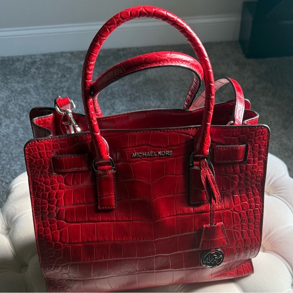 Michael Kors Red Crocodile-Embossed Satchel - Picture 1 of 6